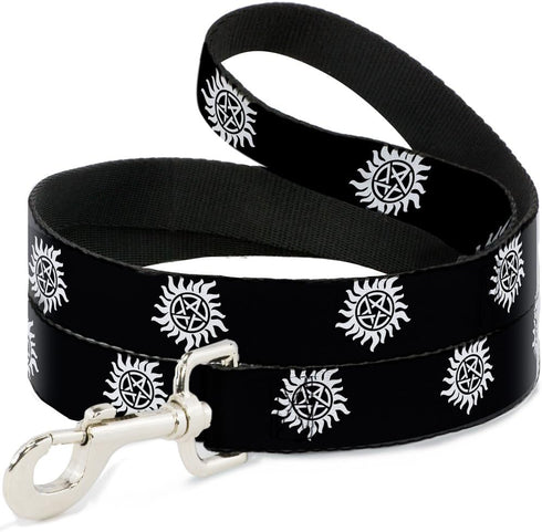 Buckle-Down Pet Leash, Winchester Pentagram Repeat, 4 Feet Long, Black/White