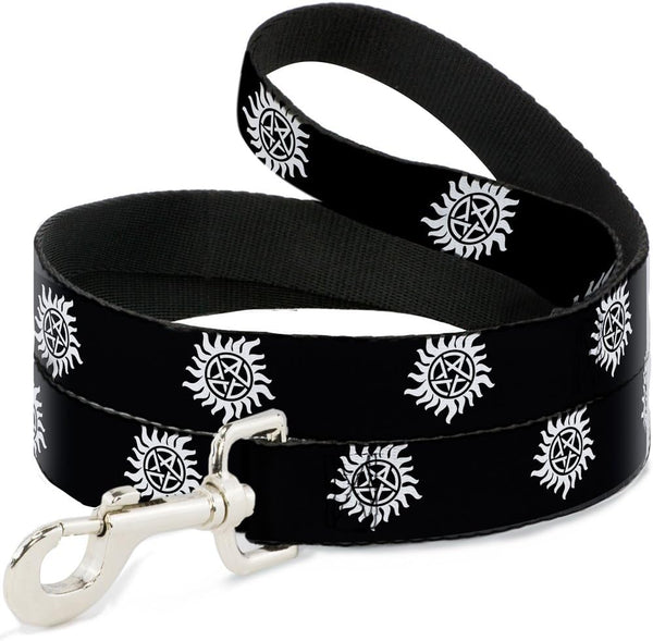 Buckle-Down Pet Leash, Winchester Pentagram Repeat, 4 Feet Long, Black/White