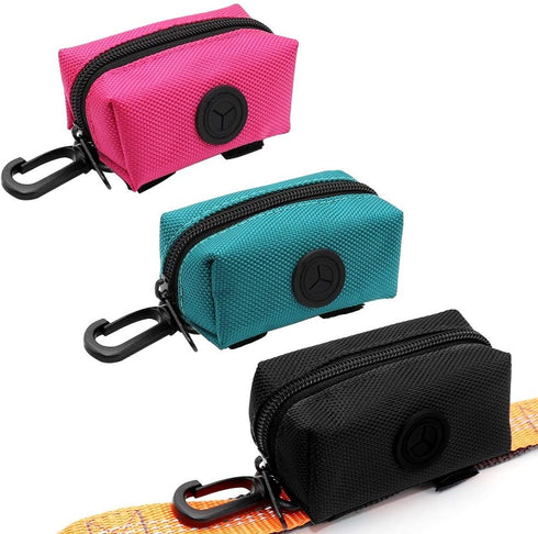 SLOSN 3 Pack Pet Waste Bag Dispenser with Zippered Holder, Portable Dog Poop Bag for Walking, Running (RoseRed Green