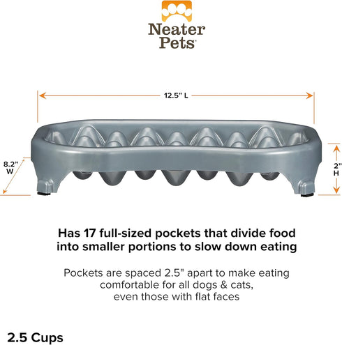 Neater Pet Brands - Neater Slow Feeder Dog Bowl - Fun, Healthy, Stress Free Design Helps Stop Bloat (2.5 Cup, Silver