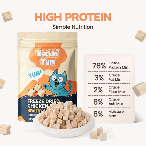 9 oz Freeze Dried Chicken Cat Treats, Single Ingredient Healthy Cat Snacks & Food Topper for Picky Cats, High Protein