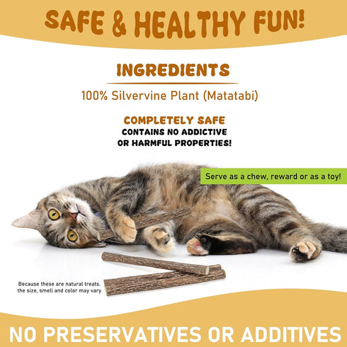 Silvervine Sticks for Cats, Natural Catnip Matatabi Chew Toys, Teeth Molar Chew Sticks, 12 PCS
