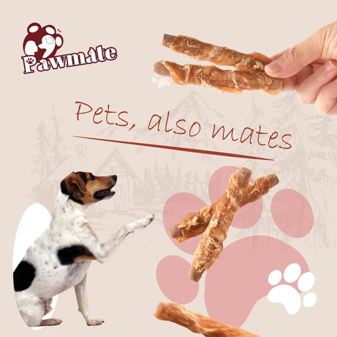 10.6 oz Pawmate Dog Treats Chicken Wrapped Peanut Butter Biscuit Sticks, Grain Free Rawhide Free Dog Chews, Healthy