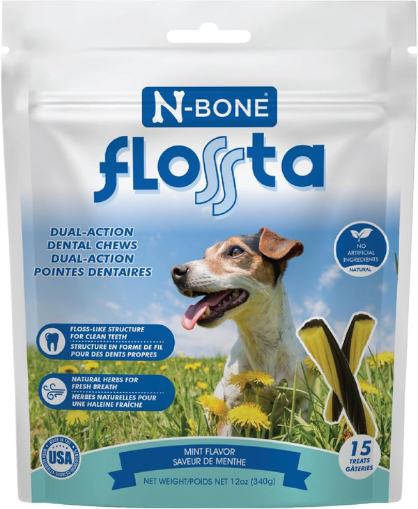 N-Bone FLOSSta Dual Action Dental Chews Mint Flavor, 12-oz Bag
