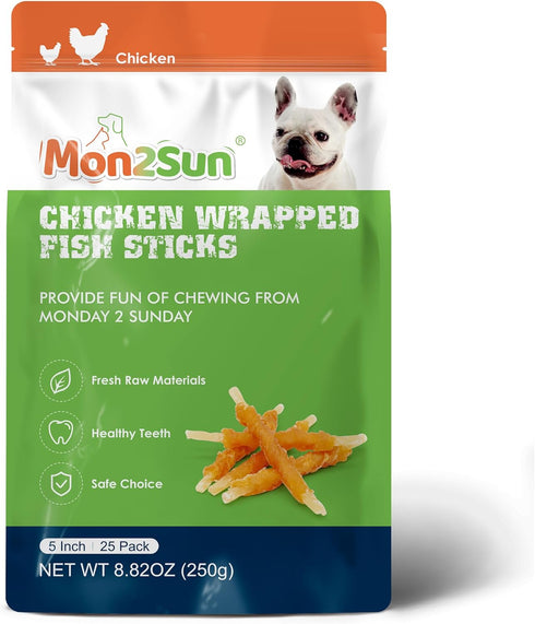 MON2SUN (8.82 -Pack 1) Rawhide Free Dog Treats Chicken Wrapped Cod Sticks for Small Dogs Healthy Training Treats Soft