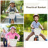 Kids Bike Basket with Adjustable PU Belts, Handmade Woven Rattan Front Handle Basket