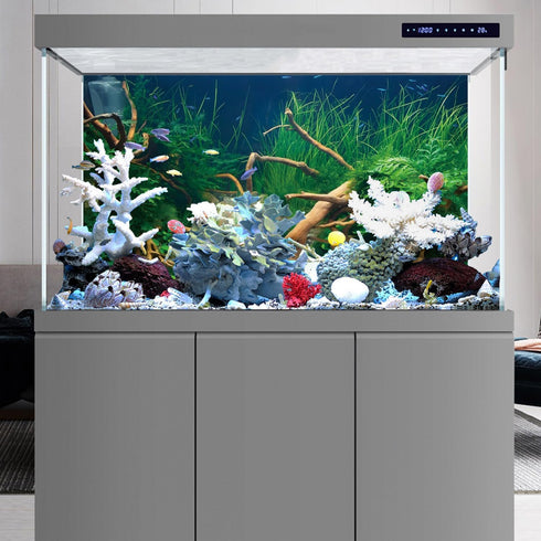 AWERT 48x20 inches Polyester Underwater Grass Plants Aquarium Background, Aquatic Plants Stone River Bed