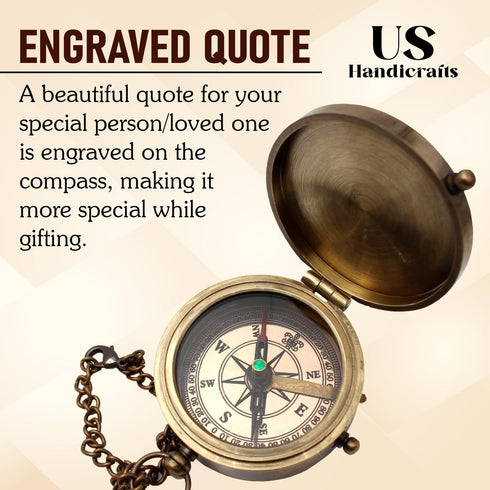 Be Strong and Courageous, Do Not Be Afraid Brass Engraved Compass with Stamped Wooden Case Inspirational Birthday