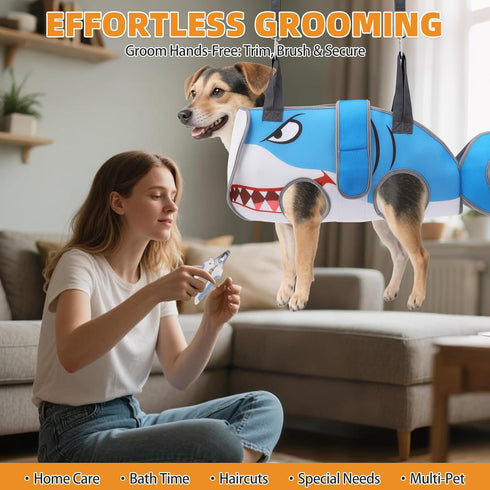 Hammock Trimming/Clipping, Dog Grooming for Small Dogs Cats, Cute Shark Design Dog Hanging Harness for Nail Pet Sling