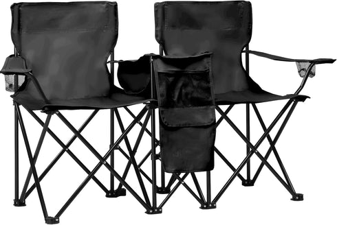UDeuxff Folding Double Camping Chair w/Umbrella Beverage Holder Carrying Bag Cooler Fold Up Table, Large Bearing