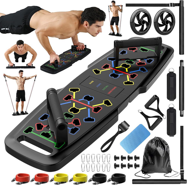 Push Up Board Home Gym Portable Exercise Equipment with Pilates Bar & 20 Accessories for Full Body Workout