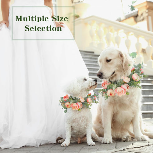 Dog Wedding Flower Collar, Pink Floral Wreath Bow for Female Pets, Valentine's Day Party Photo Props, Large