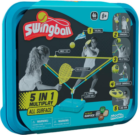 Swingball 5 in 1 Game Set - Includes Soccer, Volleyball, Tailball, and Tennis for Outdoor Fun