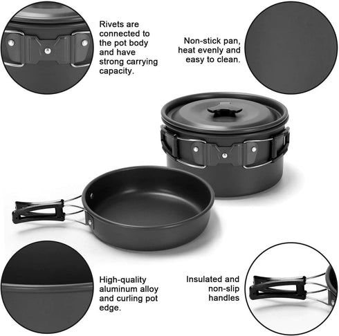 Peidesi 15pcs Camping Cookware Mess Kit - Portable Non-Stick Aluminum Alloy Cookware for Outdoor Cooking
