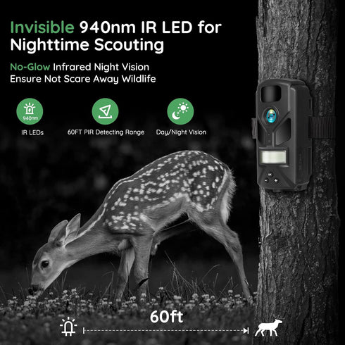 OUTDOOR EXPERT 20MP 1080P 940nm IP66 80ft Mini Trail Camera, Hunting Camera with No Glow Night Vision Motion Activated