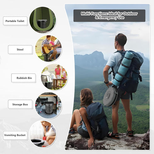 VIVETERA Camping Toilet Retractable Portable for Adults Kids, Adjustable Height Potty with Lid Foldable Design