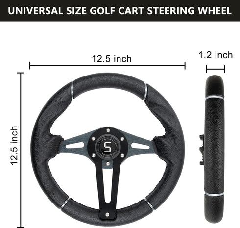 Golf Cart Steering Wheel - 12.5"/320mm Universal for Club Car DS, Precedent, EZGO RXV & TXT, Yamaha (Style 1)