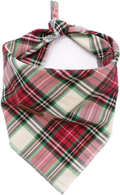 Elegant Little Tail Christmas Plaid Pet Bandana, Washable Reversible Cotton Scarf for Small to Large Dogs