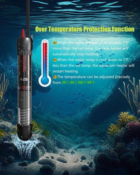 50W Aquarium Heater for 20 Gallons Tank, Submersible with Adjustable Temperature and Built-in Thermostat
