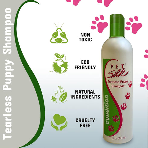 Pet Silk Tearless Puppy Shampoo 16oz, Gentle Tear-Free Formula for Sensitive Skin & Coat, Fragrance & Dye Free