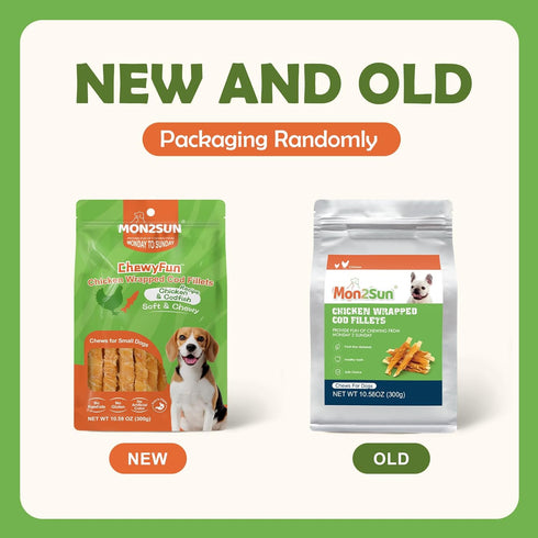 MON2SUN 4 Inch 10.58oz (30 Count-Pack 1) Rawhide Free Dog Treats, Chicken Wrapped Cod Fillet Dog Snacks for Small Dogs