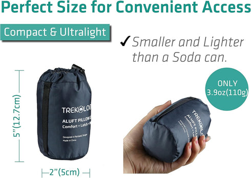 TREKOLOGY Ultralight Inflatable Camping Travel Pillow, ALUFT 2.0 Compressible, Comfortable Ergonomic Inflating Pillows