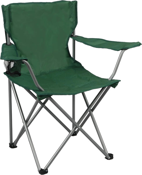 Generic Portable Quad-Folding Outdoor Camp Chair with Cup Holder, Army Green