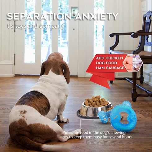 Puppy Teething Chew Toys - Freezable Teething Toy Set with 1 Ring + 1 Bone (Blue)