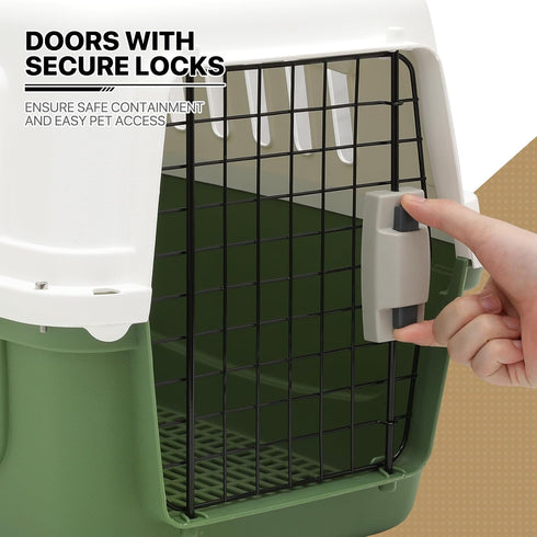 MoNiBloom 22-Inch Dog Crate, Hard-Sided Cat Carrier for Small Dogs and Cats, Green Travel Carrier