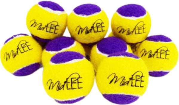 Pack of 12 Midlee Squeaky Mini Tennis Balls for Dogs - 1.5" (Yellow/Purple)
