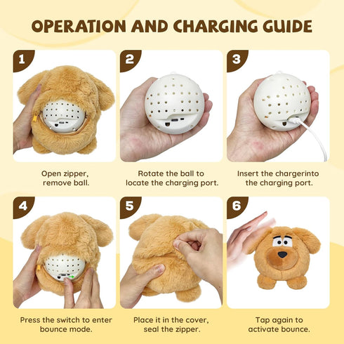 COPHCY Moving Dog Ball, Jumping Squeaky Interactive Dog Toys, Plush Chew Toys for Small/Medium/Large Dogs, USB