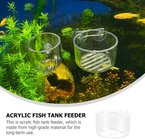 VOSAREA Acrylic Aquarium Feeder Bowl with Suction Cup Red Worm Fish Feeder Container Multi-Function Fish Food Holder