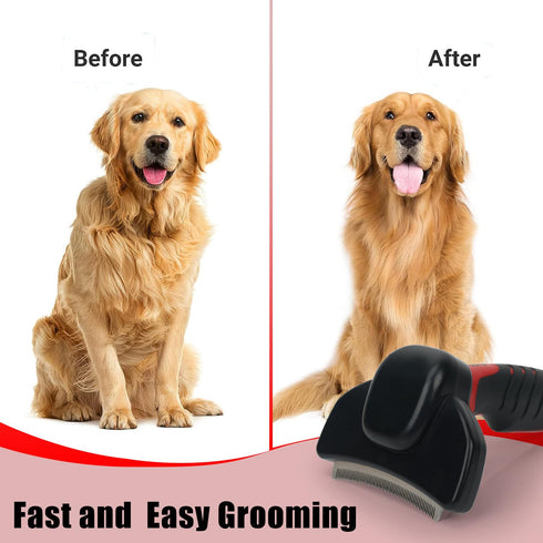 HOP Professional Dog Deshedding Brush for Short Haired Dogs & Cats, Anti-Slip Handle, Detachable Head, Home of Paws