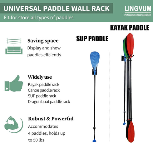Kayak Paddle Storage Rack, Wall Mount Holder for Kayak, SUP, Canoe Paddles