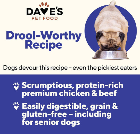 13.2 oz (12 Pack) Dave's Pet Food Wet Dog Food & Topper (Chicken & Beef), Made in USA Naturally Healthy Canned