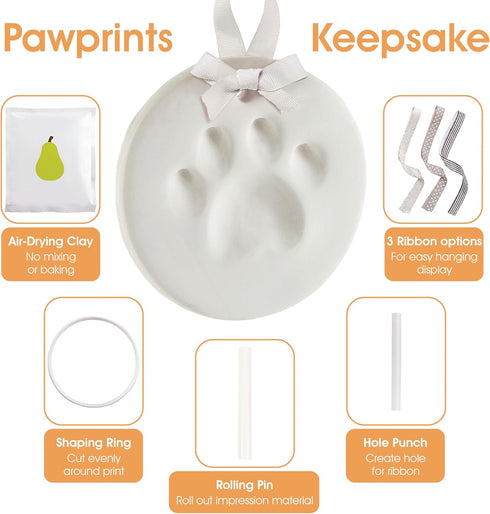 Pearhead Pet Paw Print Keepsake Ornament Kit - DIY Hanging Clay Keepsake for Dogs & Cats, Customized Ornament