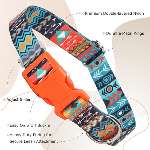 Dog Collar for Large Dogs, Adjustable with African Tribal Aztec Mexican Native Southwestern Boho Pattern for XS, Small,