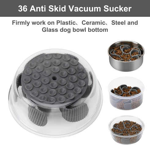 Dog Slow Feeder Bowls, Silicone Spiral Insert to Slow Down Eating for Large Medium Small Breed Dogs, Grey