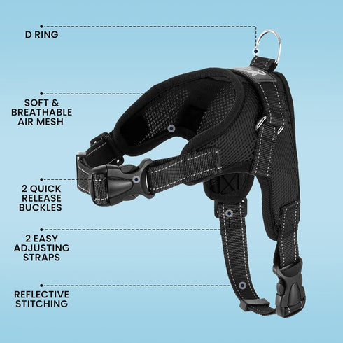 No Pull Reflective Adjustable Dog Harness for Small Medium Large Dogs, Comfortable Soft Mesh, Easy On (Black) X-Small