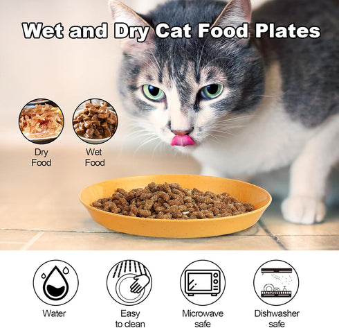 8 Pcs Cat Food Dish, 5.9 Inch Shallow Wide Flat Bowl, Whisker Friendly Colorful Dishes for Kittens