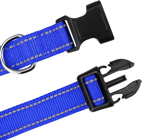 TagME Reflective Nylon Dog Collars, Adjustable Classic Collar with Quick Release Buckle for Large Dogs, Royal Blue