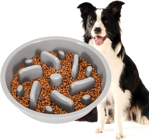Largr Dog Slow Feeder Bowl JASGOOD, Reduce Slip Puzzle Bowl for Raised Pet Feeders (Gray, Fit Opening 8.9"-9.25")
