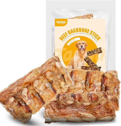 Tastyu Beef Backbone Dog Treats Single Ingredient, Rawhide Bison Rib Bones Dog Chew