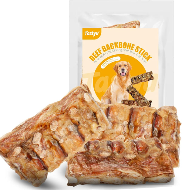 Tastyu Beef Backbone Dog Treats Single Ingredient, Rawhide Bison Rib Bones Dog Chew