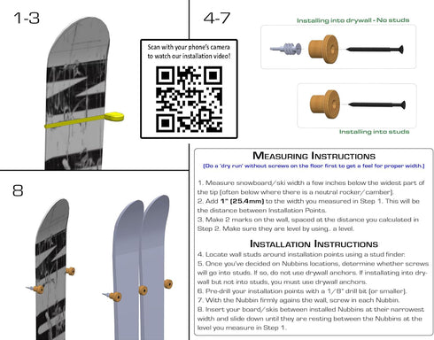 Grassracks Nubbins - Birch Flush Ski Wall Mount & Snowboard Rack
