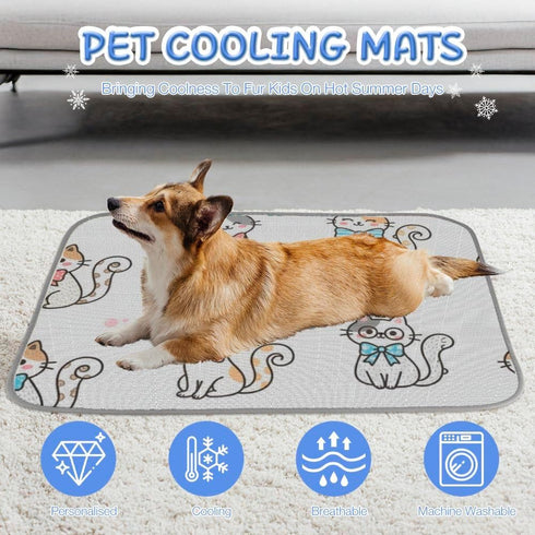 imiBBWQu Summer 27" 22" Cooling Dog Bed Bow Cats White Floral Cooling Crate Mat for Dogs Washable Portable Pet Pad Dog