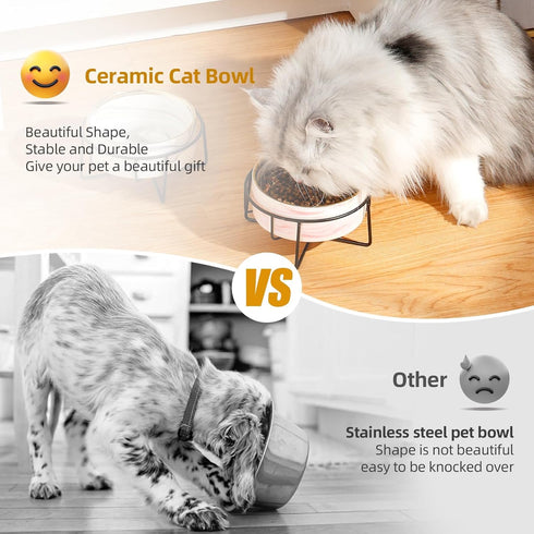 Dazzling Ceramic Elevated Cat and Dog Bowls, Raised Food and Water Bowls for Indoor Pets (Grey)