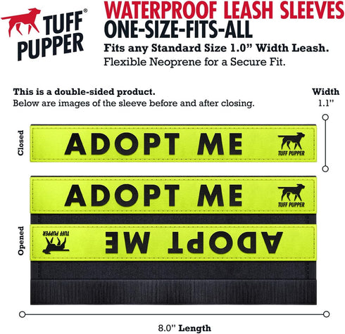 Tuff Pupper Waterproof Leash Sleeve, Fits 1 Inch Wide Leash, Durable Neoprene & Silicone, 2 Pack, Adopt Me