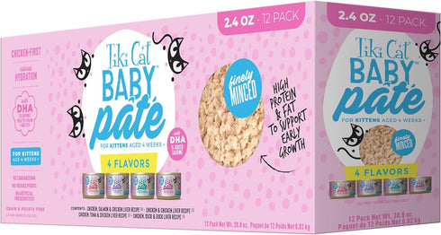 Tiki Cat Baby Pate Wet Cat Food for Kittens, Variety Pack, 2.4 oz Cans, 12 Count