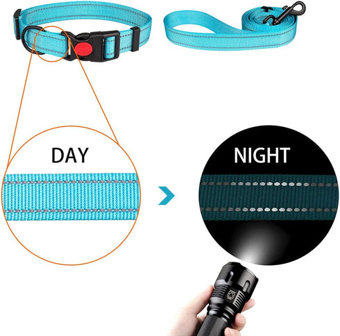Reflective Dog Collar and Leash Set with Safety Locking Buckle, Adjustable Nylon Pet Collars for Small Medium Large Dogs
